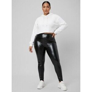 Womens Plus Size 4XL Faux Leather Leggings Black High Waist Shiny Skinny Pants
